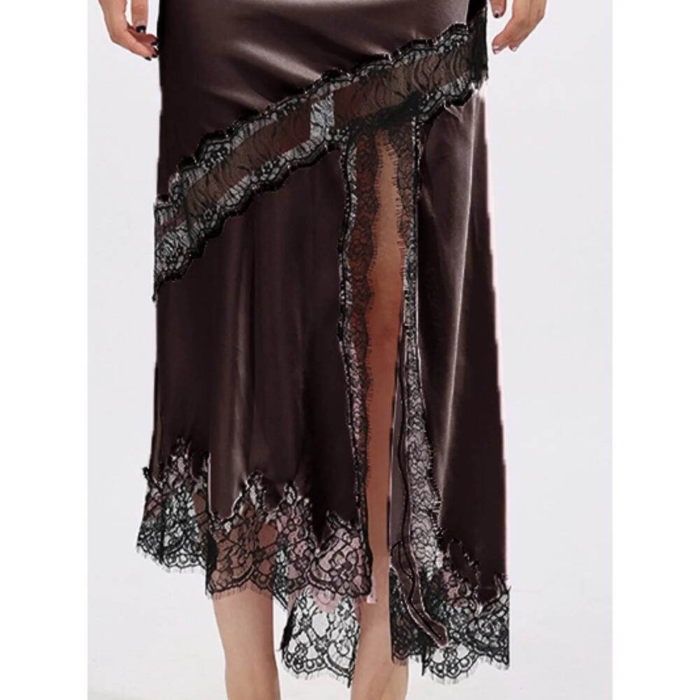 Lace Trim Asymmetrical Midi Skirt - Picture 9 of 9